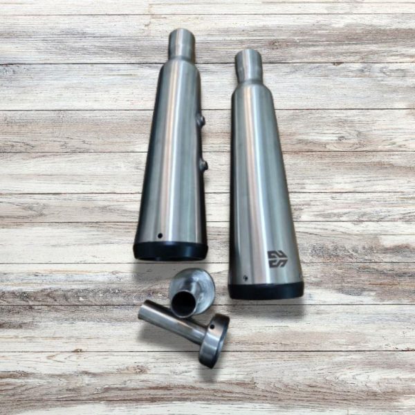 Image Adaptable Slip-On Silencer (Pair)- FAT CANS-STEEL FINISH For Royal Enfield Interceptor 650 / Continental GT 650 – SS Motocorp