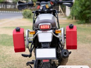 Image Silver Saddle Stay for Himalayan(2016-22) & Scram 411(2022) with Exhaust Shield with Jerry Can Mounting by ZANA-ZI-8149
