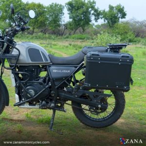 Image ZANA Panniers( 36 LTR ) Aluminium R-Flat Black With Frame For Himalayan 411 – ZI-8494 RB