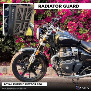 Image New UK Flag Radiator Guard For Royal Enfield Super Meteor 650 (Black) ZI-8285