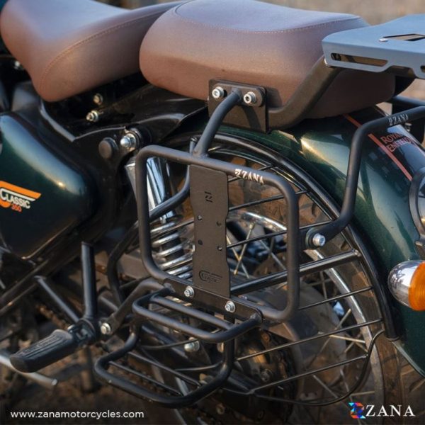 Image ZANA Saddle Stays Mild Steel With Exhaust Sheild With Jerry Can Mounting Texture Matt Black For Classic 350 Reborn – ZI-8348