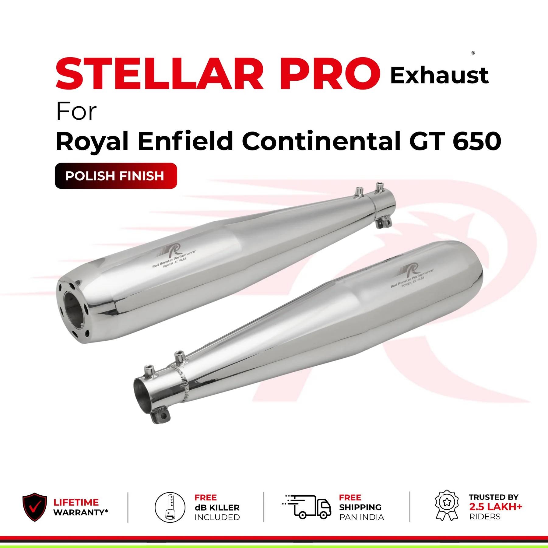 Red Rooster Exhaust For Royal Enfield Interceptor 650/ GT 650 Stellar Pro – Polish — изображение 3