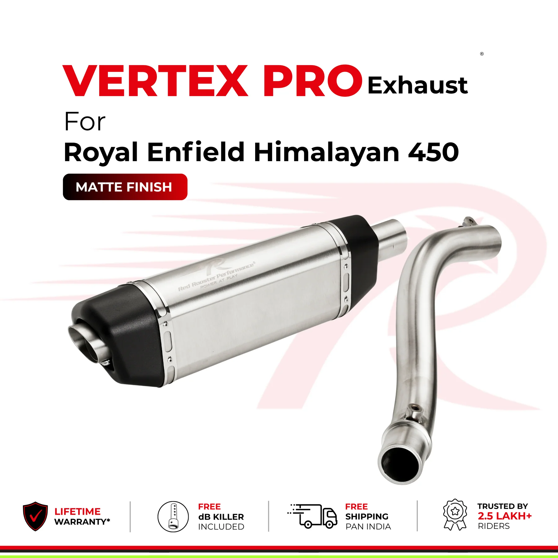 Red Rooster Vertex Pro Exhaust for Royal Enfield Himalayan 450 – Matte Finish — изображение 2