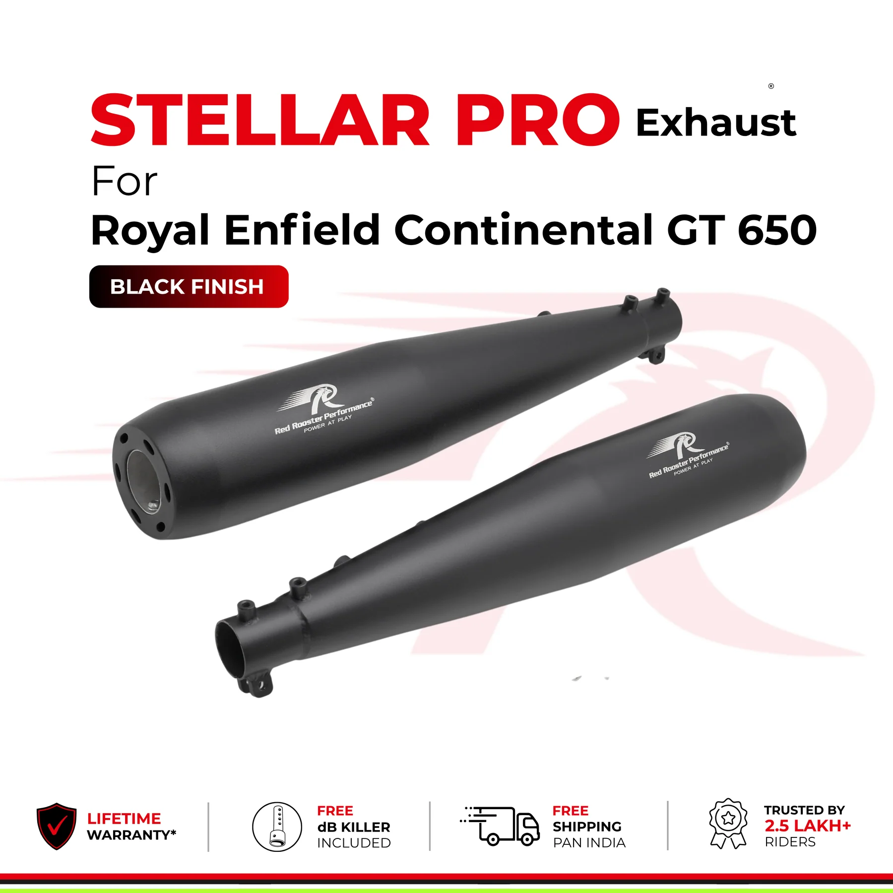 Red Rooster Exhaust For Royal Enfield Interceptor 650/ GT 650 Stellar Pro – Black Matt — изображение 3