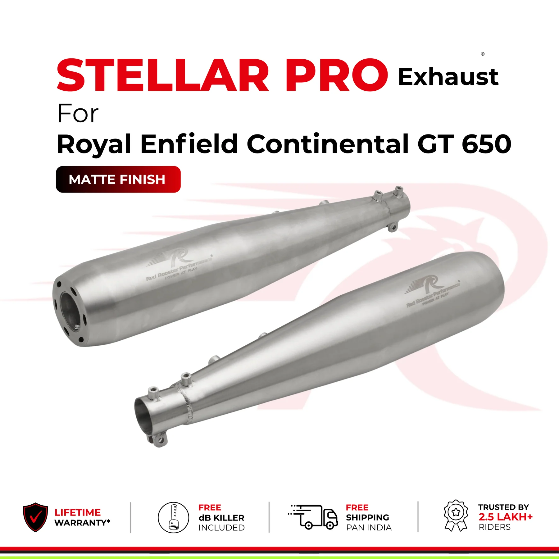 Red Rooster Exhaust For Royal Enfield Interceptor 650/ GT 650 Stellar Pro – Matte — изображение 3