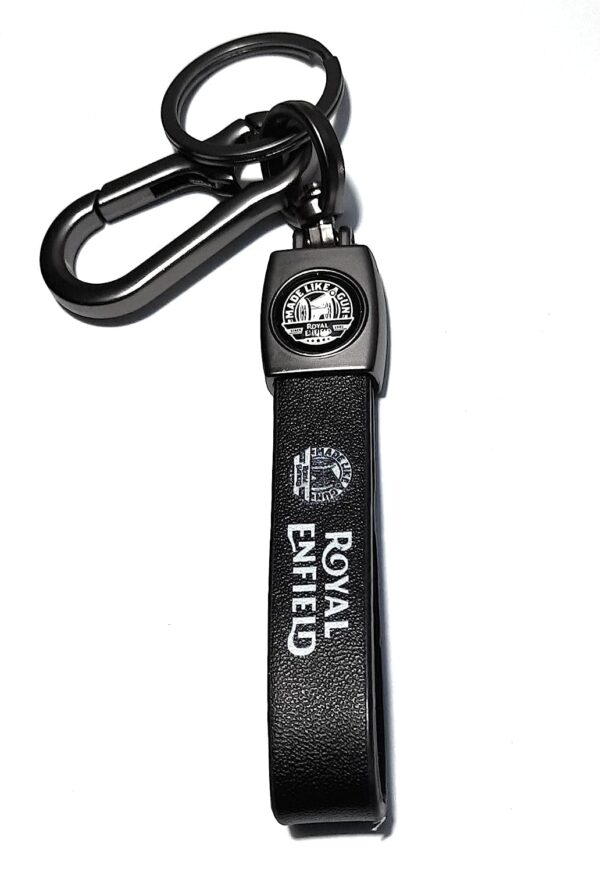 Image MAPLE Premium Leather & Metal Keychain and Keyring Compatible with Royal Enfield/Bullet (Black)