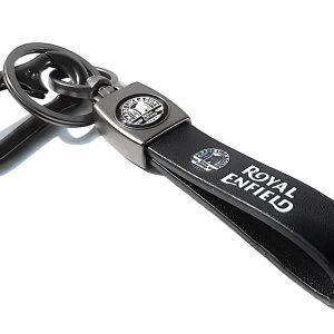 Image MAPLE Premium Leather & Metal Keychain and Keyring Compatible with Royal Enfield/Bullet (Black)