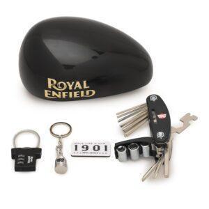 Image Royal Enfield Premium Welcome Kit wing logo piston keychain | MLG 1901 Fridge magnet | Number lock | Multi Tool allen key | For Gifitng Bike Enthusisats | Gift for man