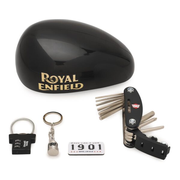 Image Royal Enfield Premium Welcome Kit wing logo piston keychain | MLG 1901 Fridge magnet | Number lock | Multi Tool allen key | For Gifitng Bike Enthusisats | Gift for man
