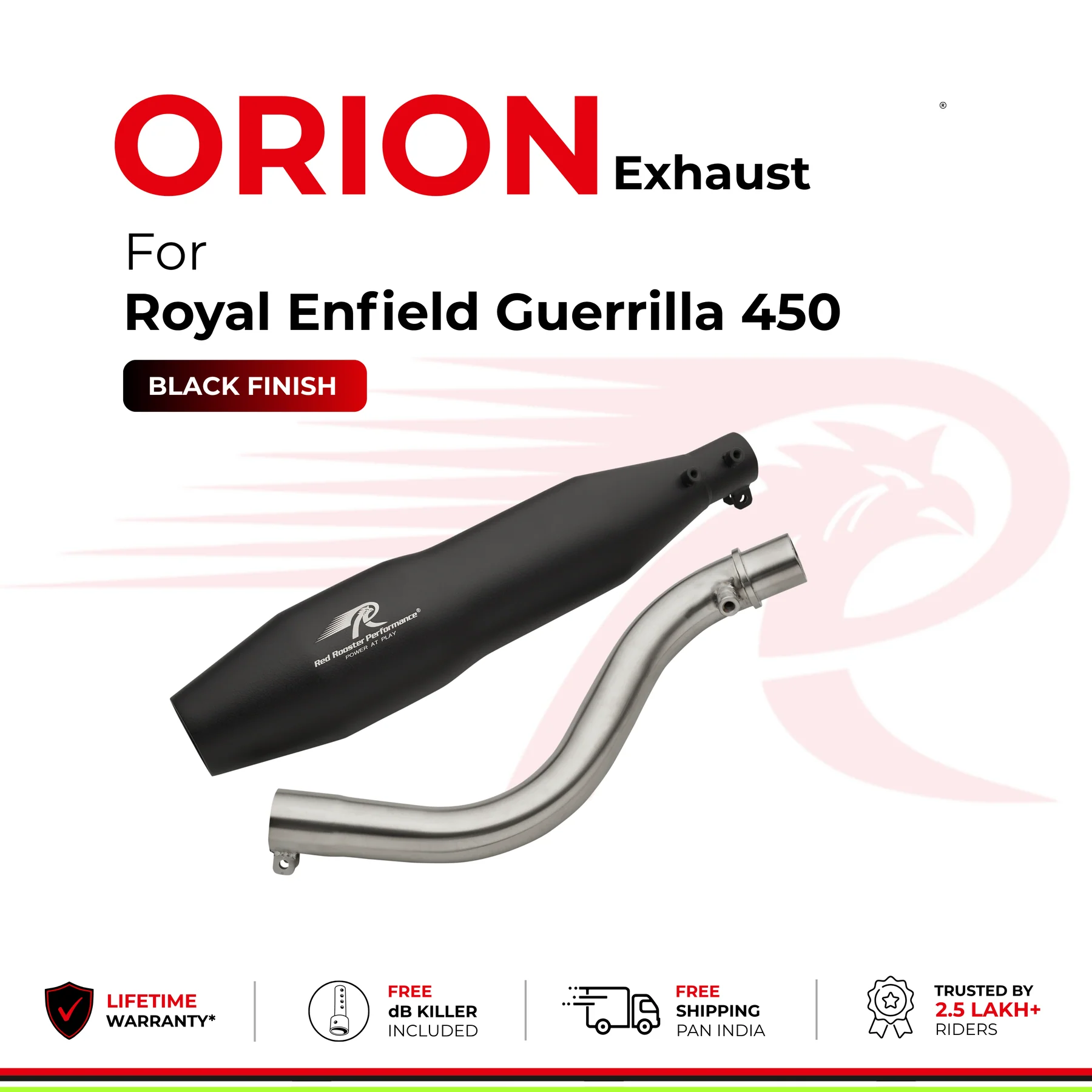 Red Rooster-ORION Performance Exhaust (Black) for Royal Enfield Guerrilla 450
