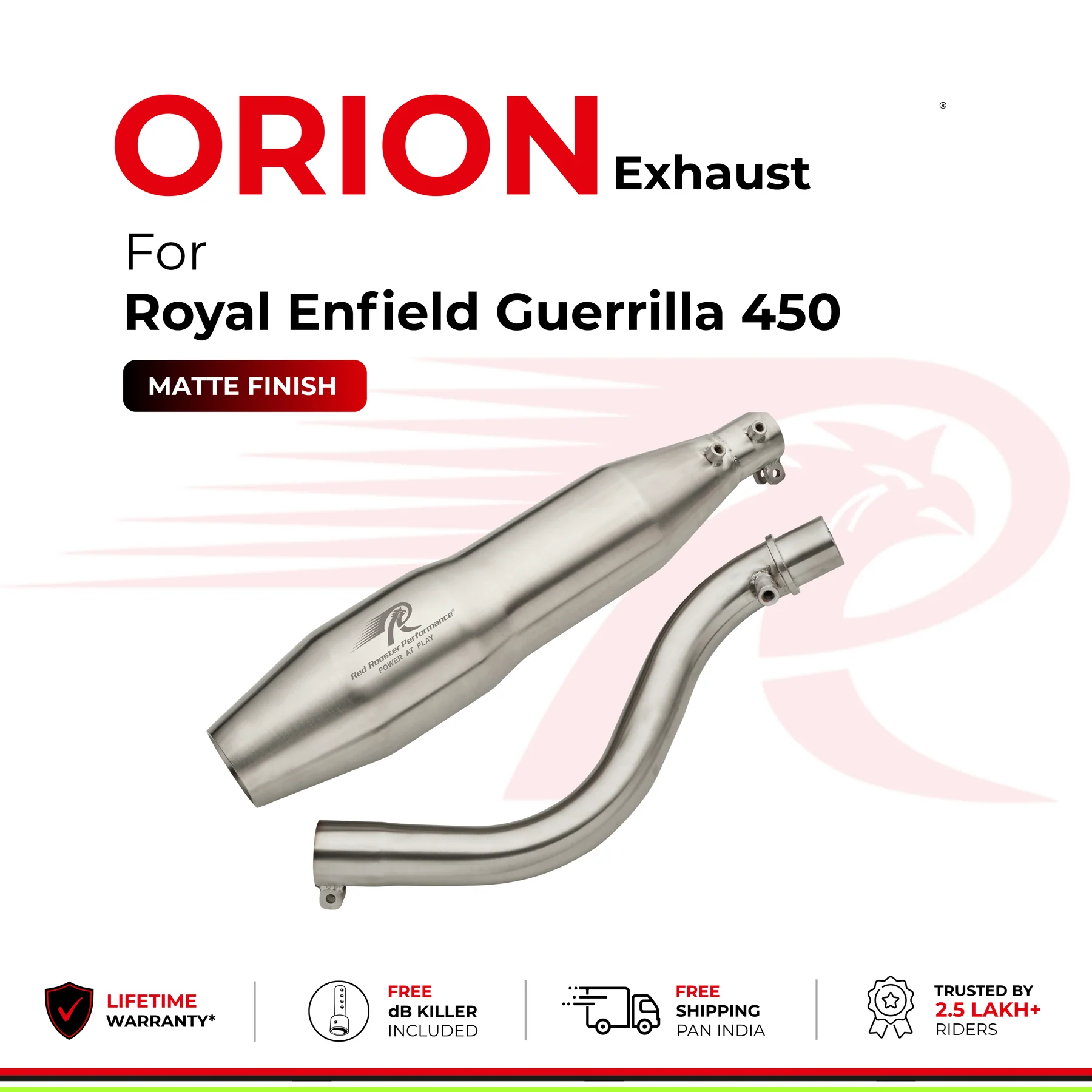 Red Rooster-ORION Performance Exhaust (Matte) for Royal Enfield Guerrilla 450
