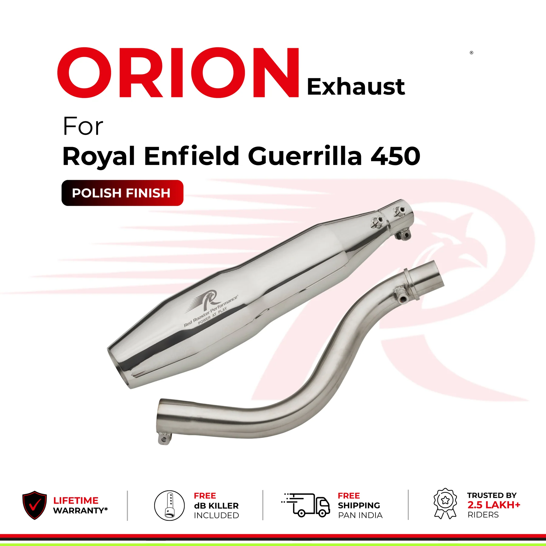 Red Rooster-ORION Performance Exhaust (Polish) for Royal Enfield Guerrilla 450