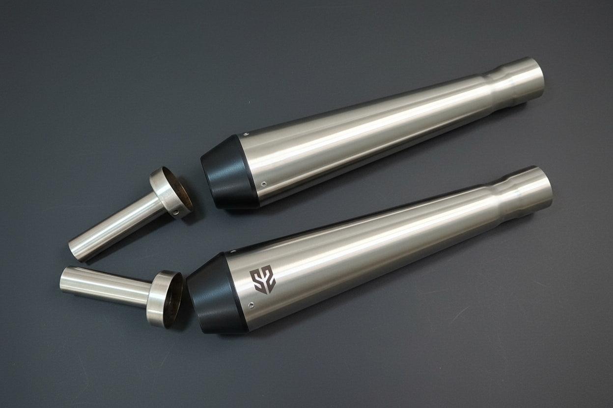 Image Adaptable Slip-On Silencer (Pair)- CONICAL TIP SLIM CANS For Royal Enfield Interceptor 650 / Continental GT 650