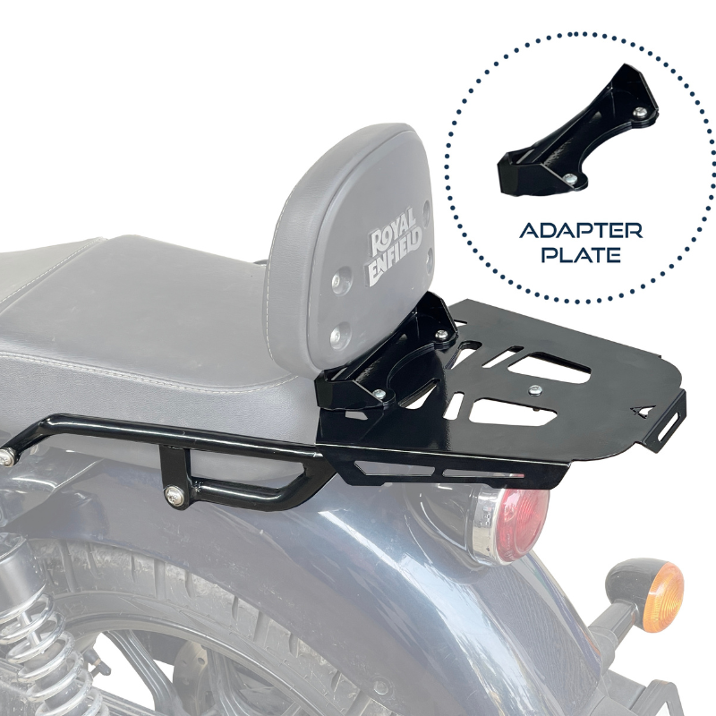 Image Auto Engina Top Rack with Backrest Adapter for Royal Enfield Meteor 350 Black