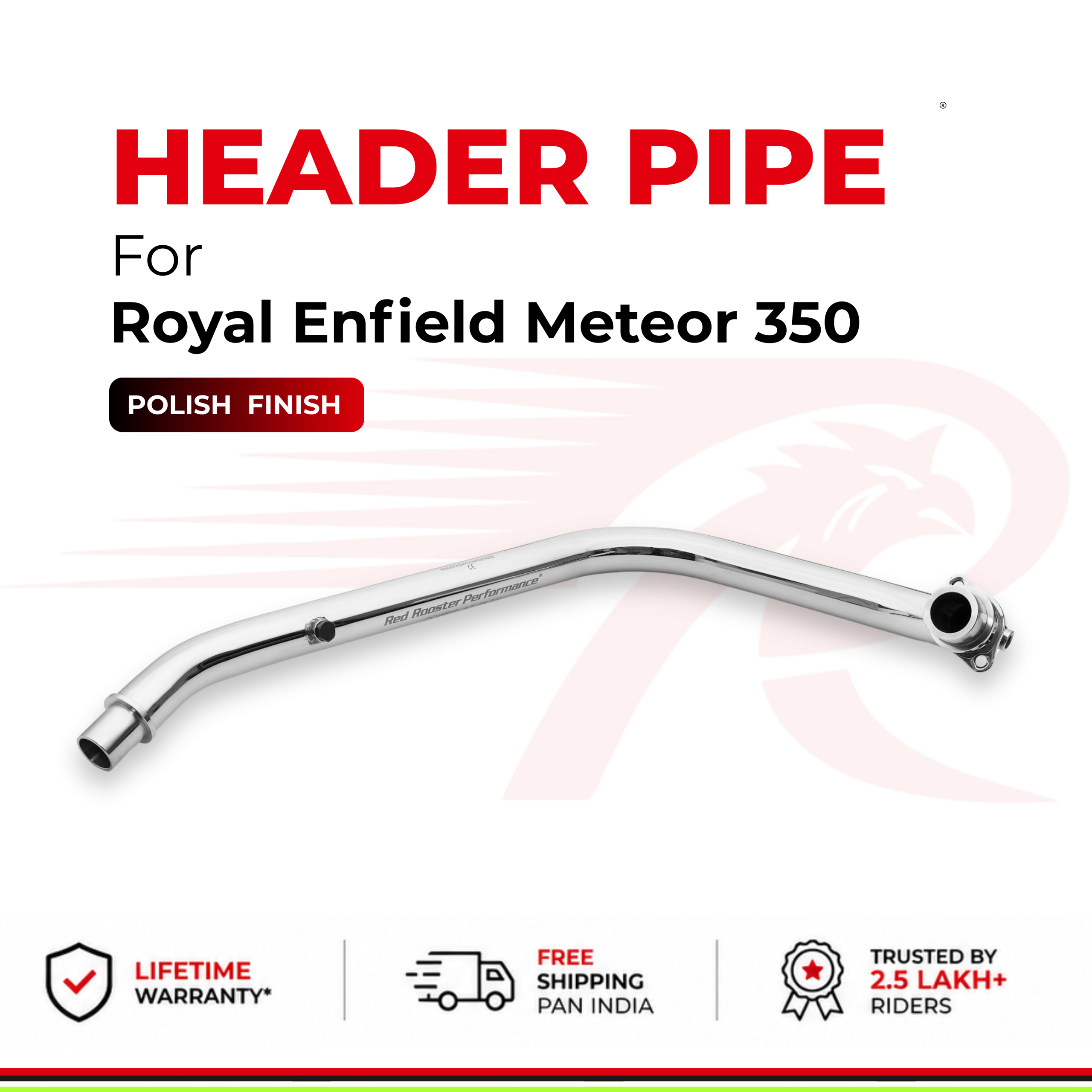 Image Red Rooster Header Pipe / Bend Pipe for Royal Enfield Meteor 350 - Polish