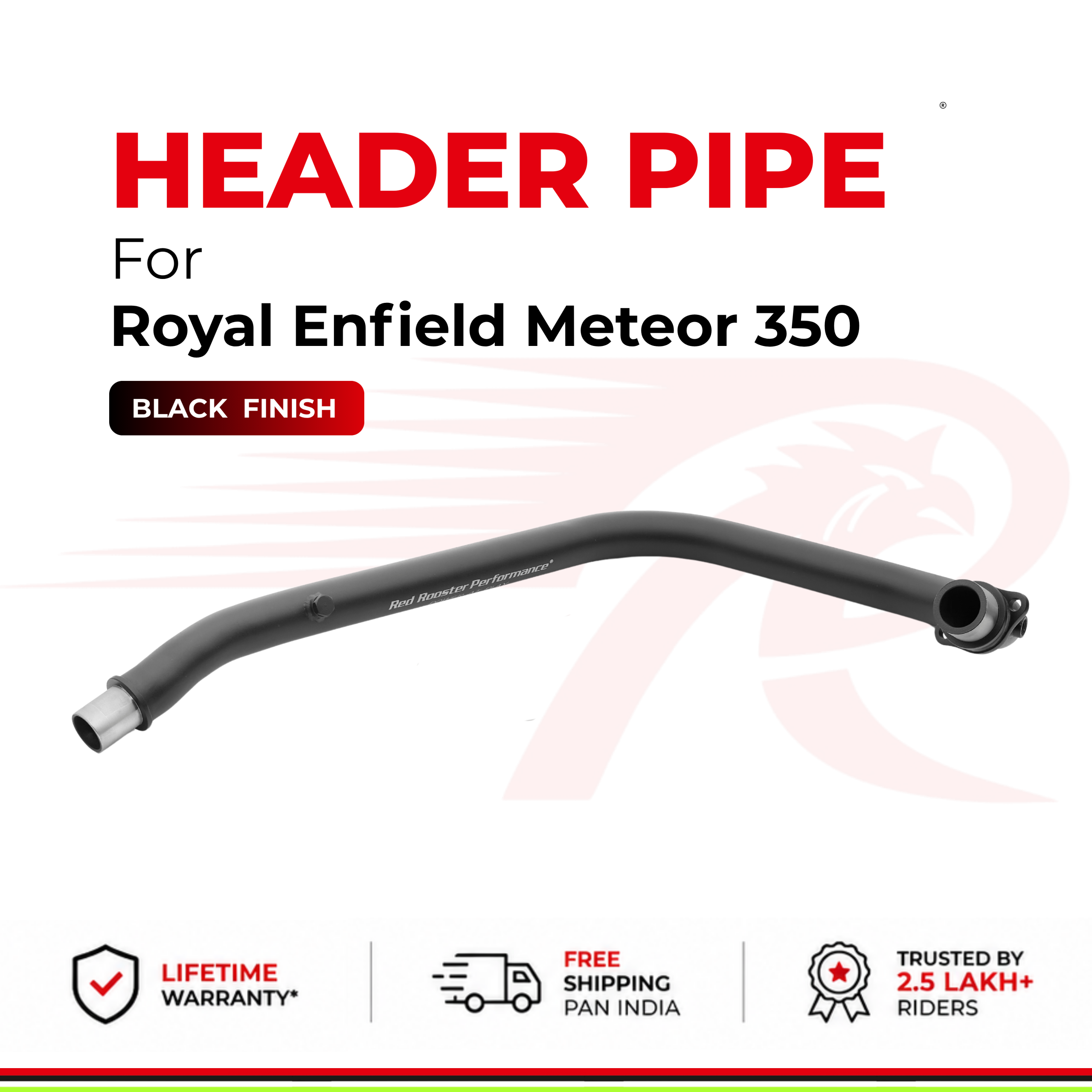 Image Red Rooster Header Pipe / Bend Pipe for Royal Enfield Meteor 350 - Black