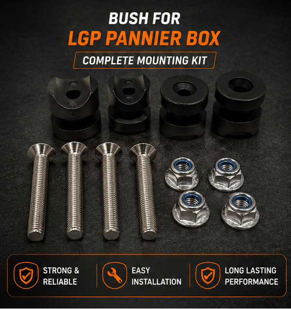 Image Universal Motorcycle Pannier Bush Set with Bolts (Set of 4) | Saddle Stay Mount Spacer Kit for Bike Luggage