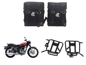 Image Canvas Premium Pannier Bag with Mild Steel Saddle Stay Compatible with Royal Enfield Bullet 350 All Models