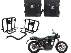 Image Canvas Premium Pannier Bag with Mild Steel Saddle Stay Compatible with Royal Enfield Hunter 350 All Models