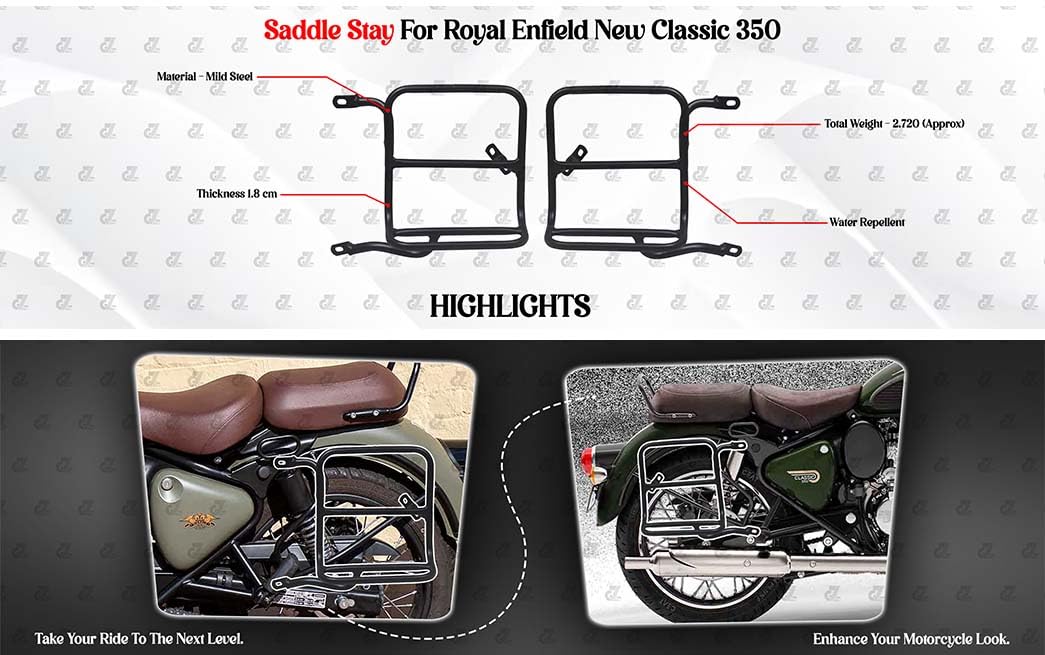 Image Canvas Premium Pannier Bag with Mild Steel Saddle Stay Compatible with Royal Enfield New Classic 350 All Models