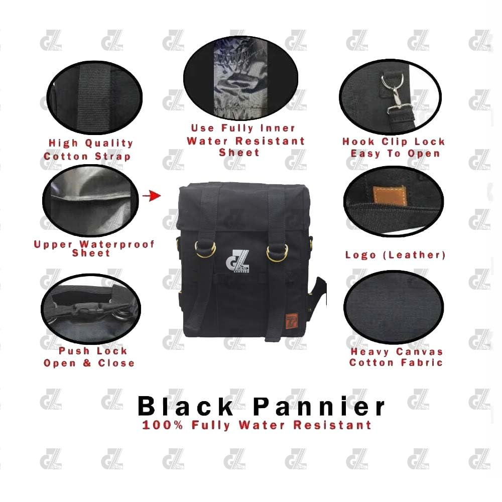 Image Canvas Premium Pannier Bag with Mild Steel Saddle Stay Compatible with Royal Enfield New Classic 350 All Models