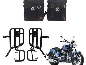 Image Canvas Premium Pannier Bag with Mild Steel Saddle Stay Compatible with Royal Enfield Meteor 650 All Models