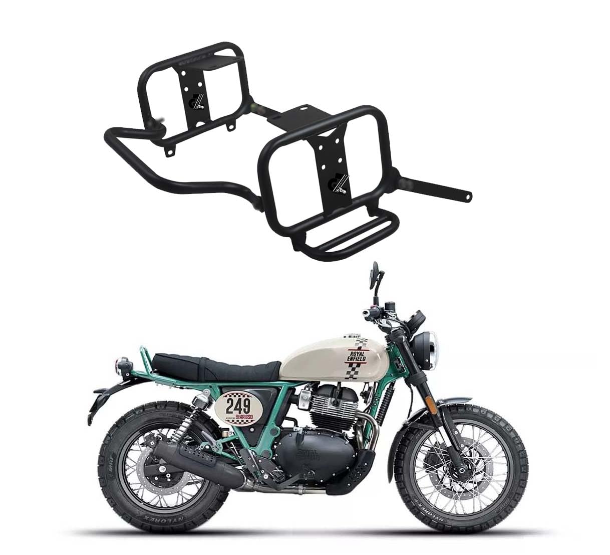 Image Black Premium Saddle Stay/Luggage Carrier/Mounting Heavy Duty/Black Power Coated/Rust Protection Pair Right & Left Both Side Compatible with Royal Enfield Bear 650 All Models