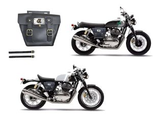 Image Genuine Leather Side Pannel Bag with Straps & Rain Cover Compatible with Royal Enfield Continental GT & Interceptor 650